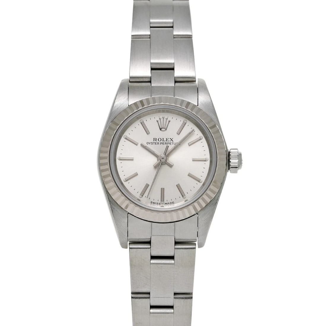 ROLEX OYSTER PERPETUAL 24 SILVER WATCH: ROLEX Oyster Perpetual 24 Silver Watch Brand: ROLEX Type/Style: Wristwatch Material: Band Material Stainless steel, Case Material Stainless steel Color: Dial Color Silver Size: Case Size H/about 24mm 