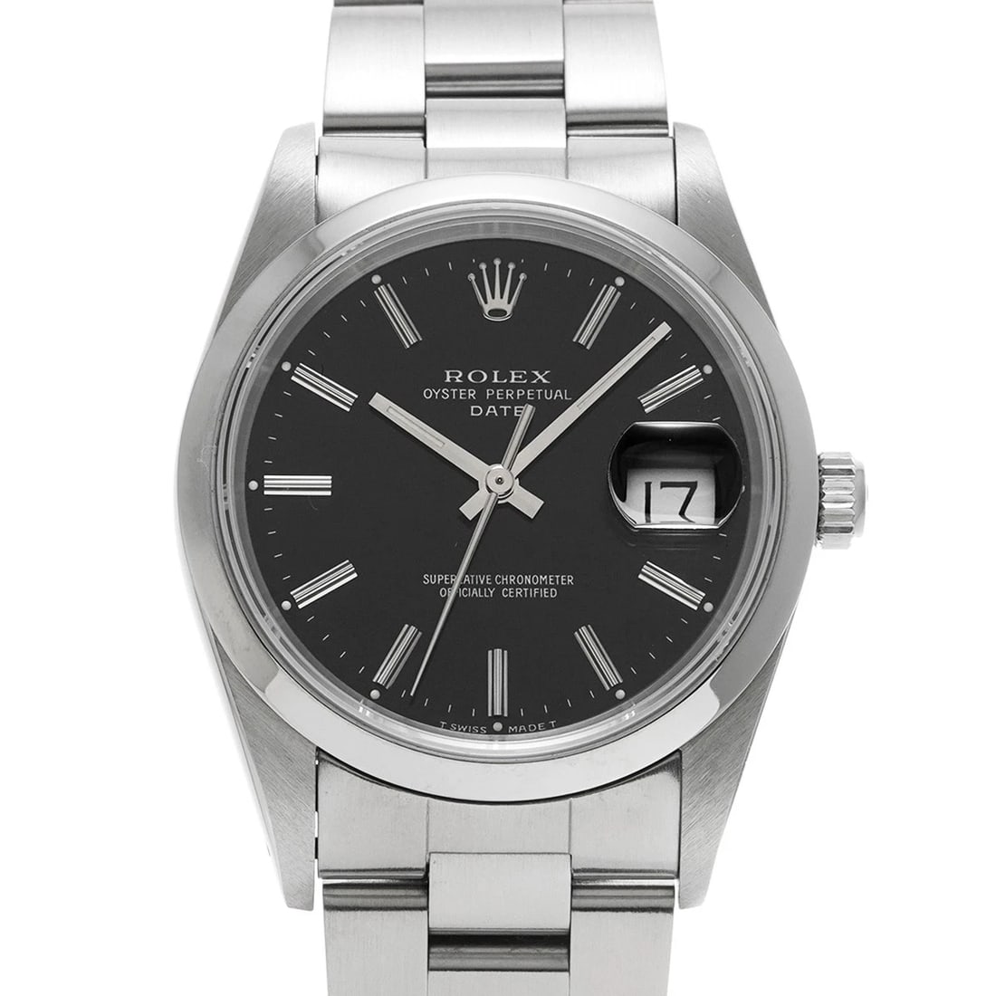 ROLEX OYSTER PERPETUAL DATE BLACK WATCH: ROLEX Oyster Perpetual Date black Watch Brand: ROLEX Type/Style: Wristwatch Material: Band Material Stainless steel, Case Material Stainless steel Color: Dial Color black Size: Case Size H/about 34mm