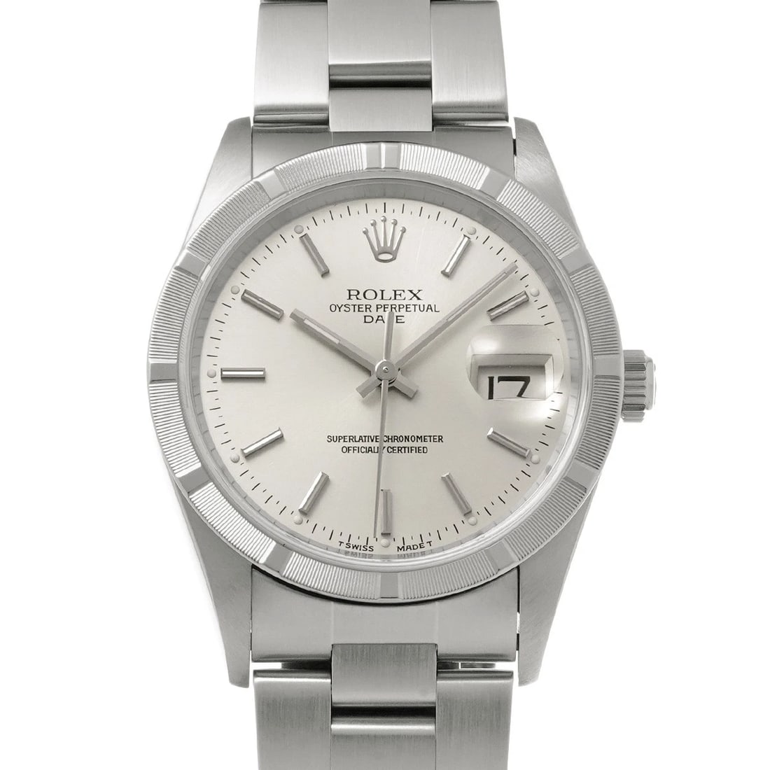 ROLEX OYSTER PERPETUAL DATE SILVER WATCH: ROLEX Oyster Perpetual Date Silver Watch Brand: ROLEX Type/Style: Wristwatch Material: Band Material Stainless steel, Case Material Stainless steel Color: Dial Color Silver Size: Case Size H/about