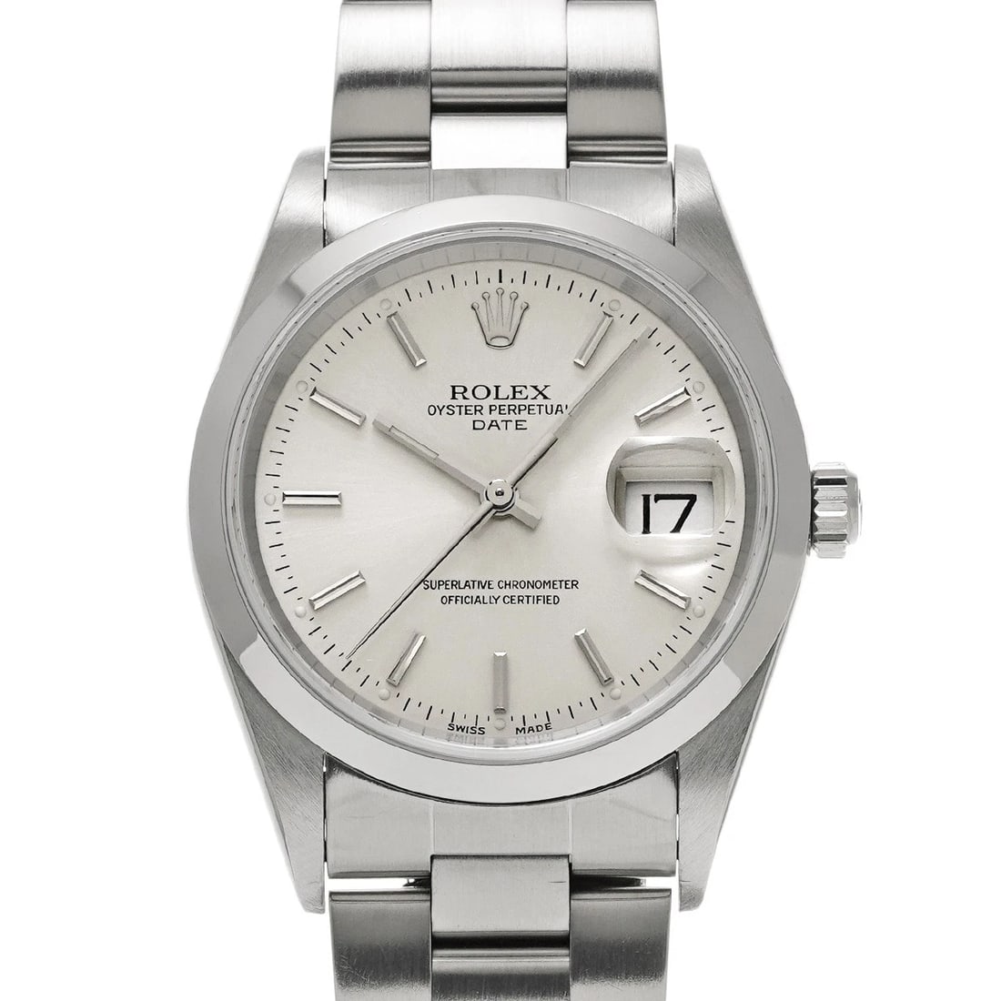 ROLEX OYSTER PERPETUAL DATE SILVER WATCH: ROLEX Oyster Perpetual Date Silver Watch Brand: ROLEX Type/Style: Wristwatch Material: Band Material Stainless steel, Case Material Stainless steel Color: Dial Color Silver Size: Case Size H/about