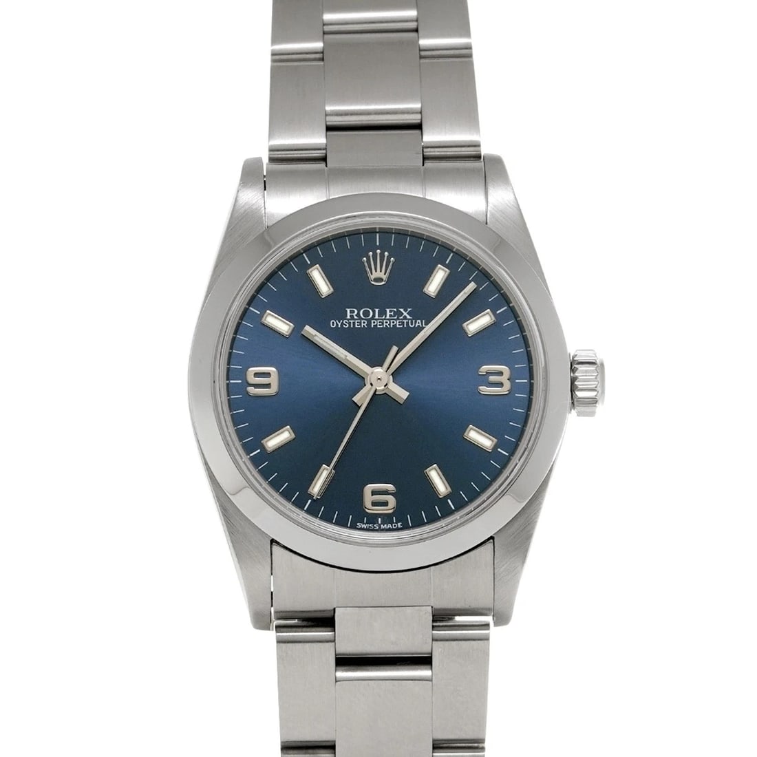 ROLEX OYSTER PERPETUAL BLUE WATCH: ROLEX Oyster Perpetual blue Watch Brand: ROLEX Type/Style: Wristwatch Material: Band Material Stainless steel, Case Material Stainless steel Color: Dial Color blue Size: Case Size H/about 31mm