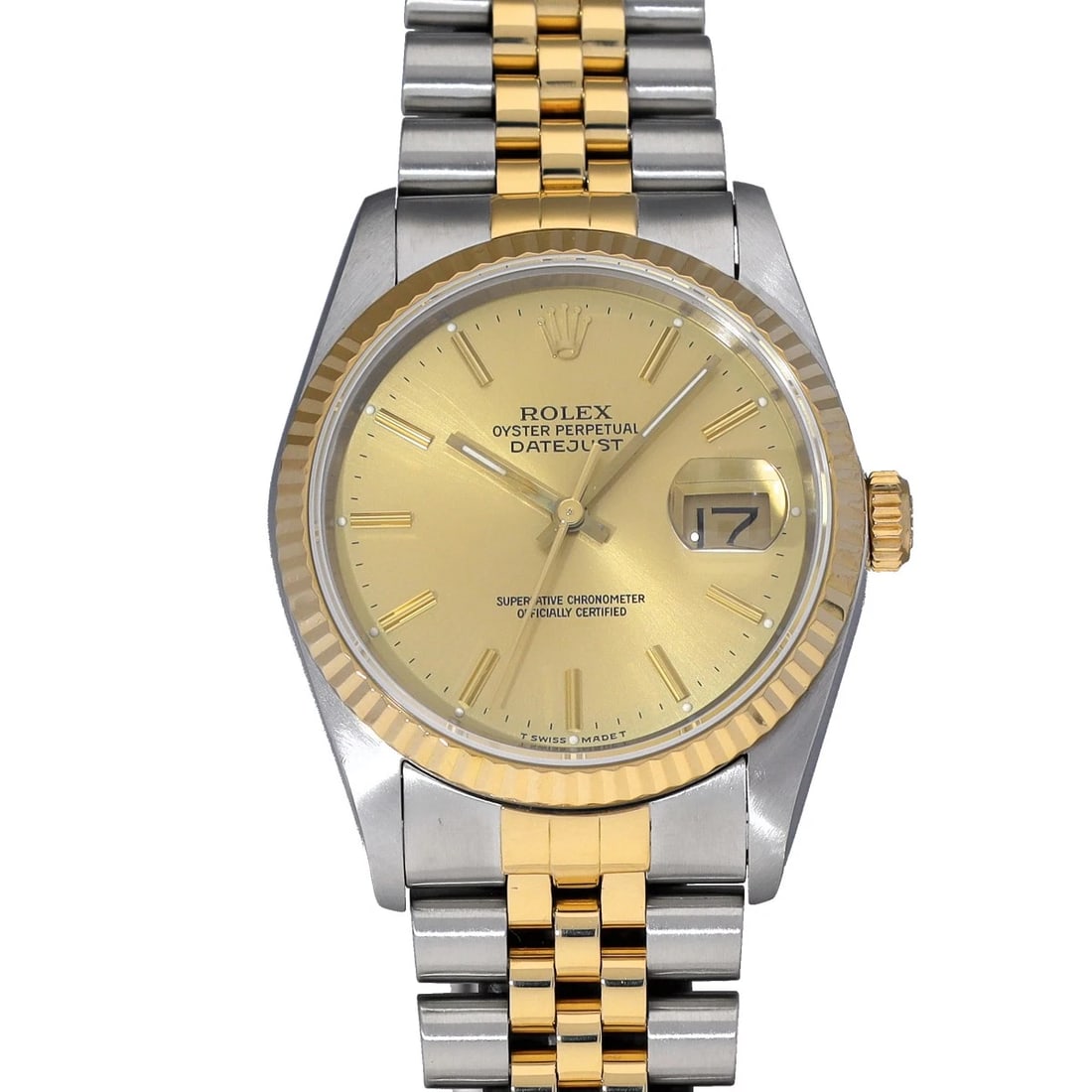 ROLEX DATEJUST CHAMPAGNE WATCH: ROLEX Datejust Champagne Watch Brand: ROLEX Type/Style: Wristwatch Material: Band Material Stainless steel/Yellow Gold, Case Material Stainless steel Color: Dial Color Champagne Size: Case Size