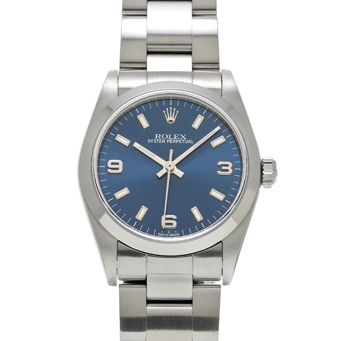 ROLEX OYSTER PERPETUAL BLUE WATCH: ROLEX Oyster Perpetual blue Watch Brand: ROLEX Type/Style: Wristwatch Material: Band Material Stainless steel, Case Material Stainless steel Color: Dial Color blue Size: Case Size H/about 31mm