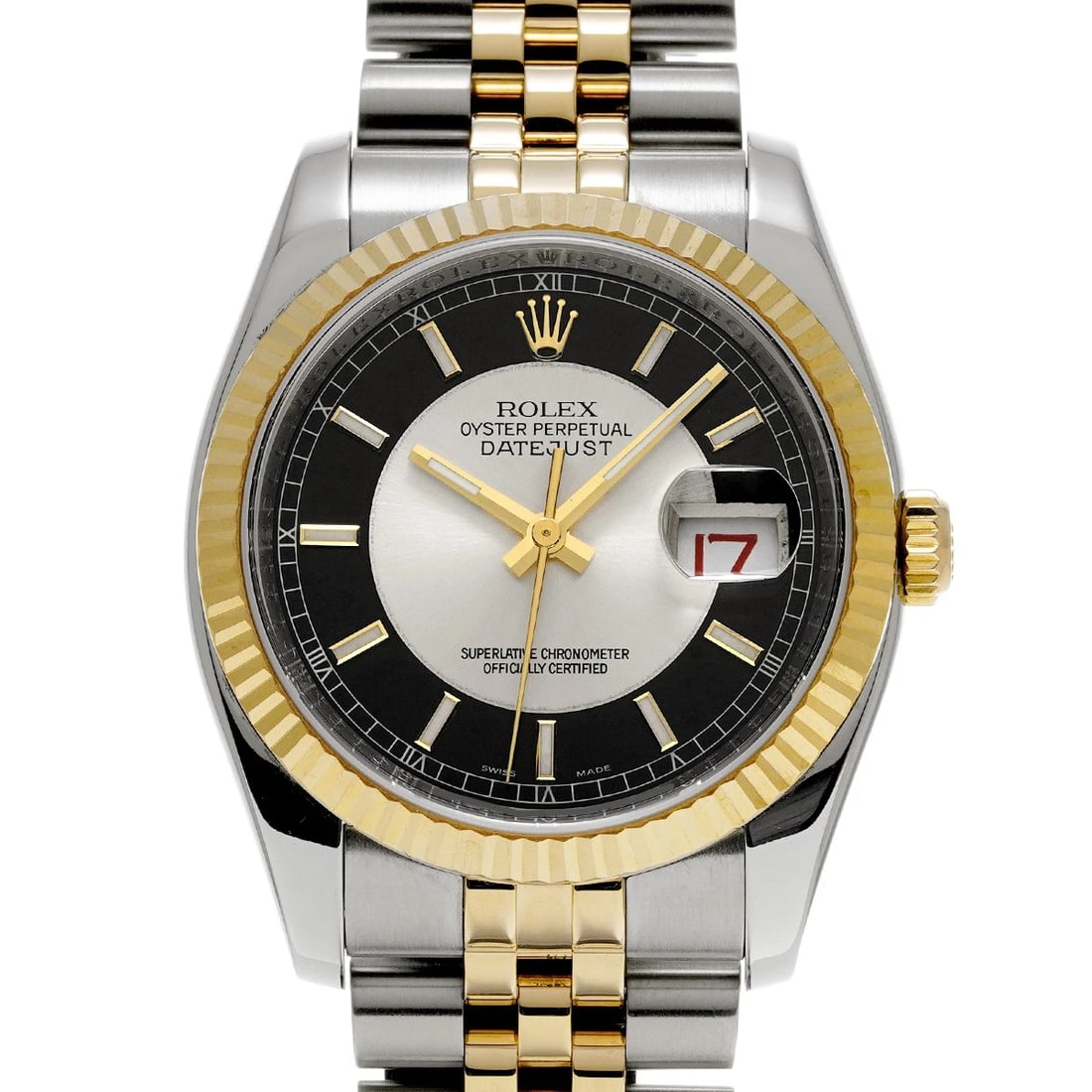 ROLEX DATEJUST SILVER/BLACK WATCH: ROLEX Datejust Silver/black Watch Brand: ROLEX Type/Style: Wristwatch Material: Band Material Stainless steel/Yellow Gold, Case Material Stainless steel Color: Dial Color Silver Size: Case Size H/abou