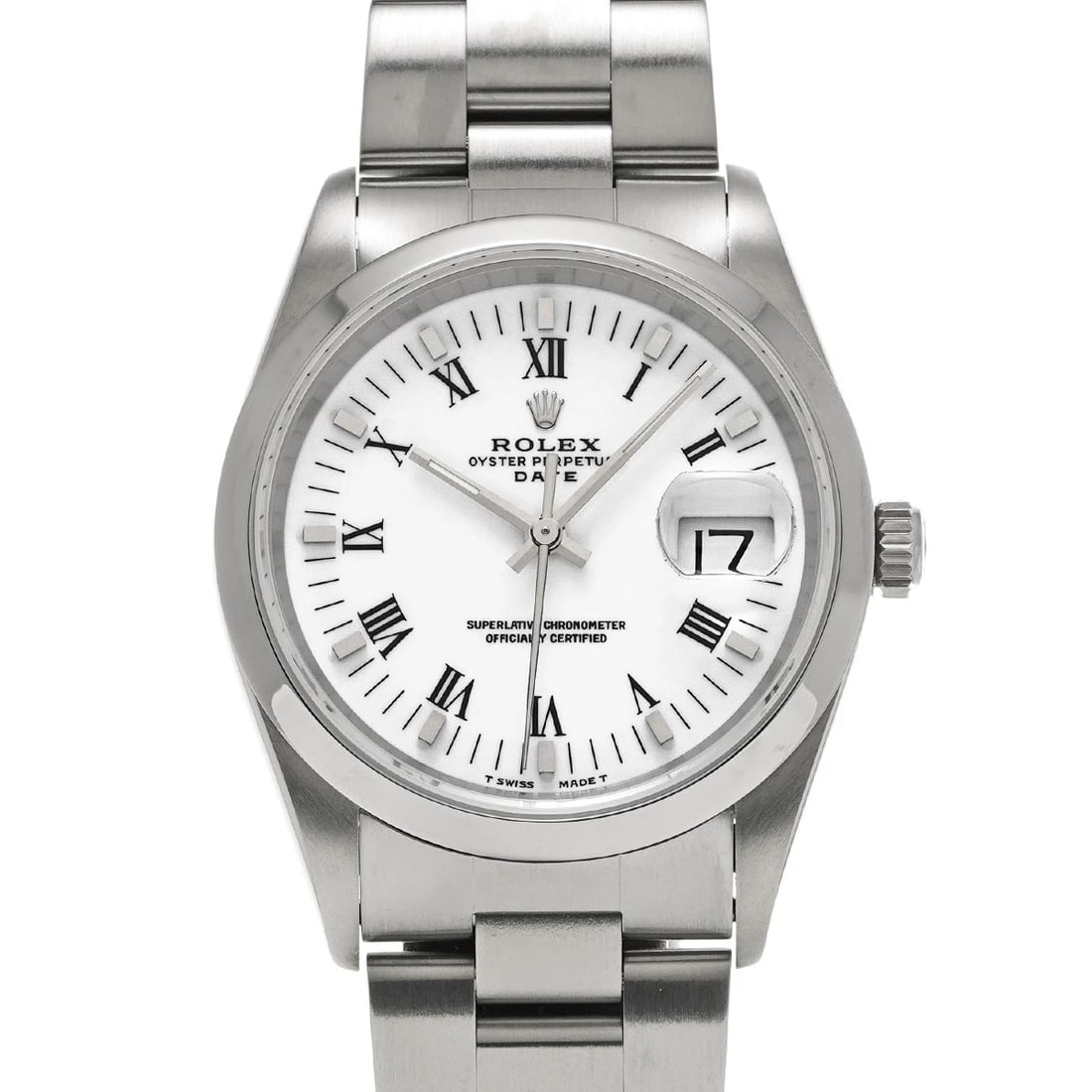 ROLEX OYSTER PERPETUAL DATE WHITE WATCH: ROLEX Oyster Perpetual Date white Watch Brand: ROLEX Type/Style: Wristwatch Material: Band Material Stainless steel, Case Material Stainless steel Color: Dial Color white Size: Case Size H/about 34mm
