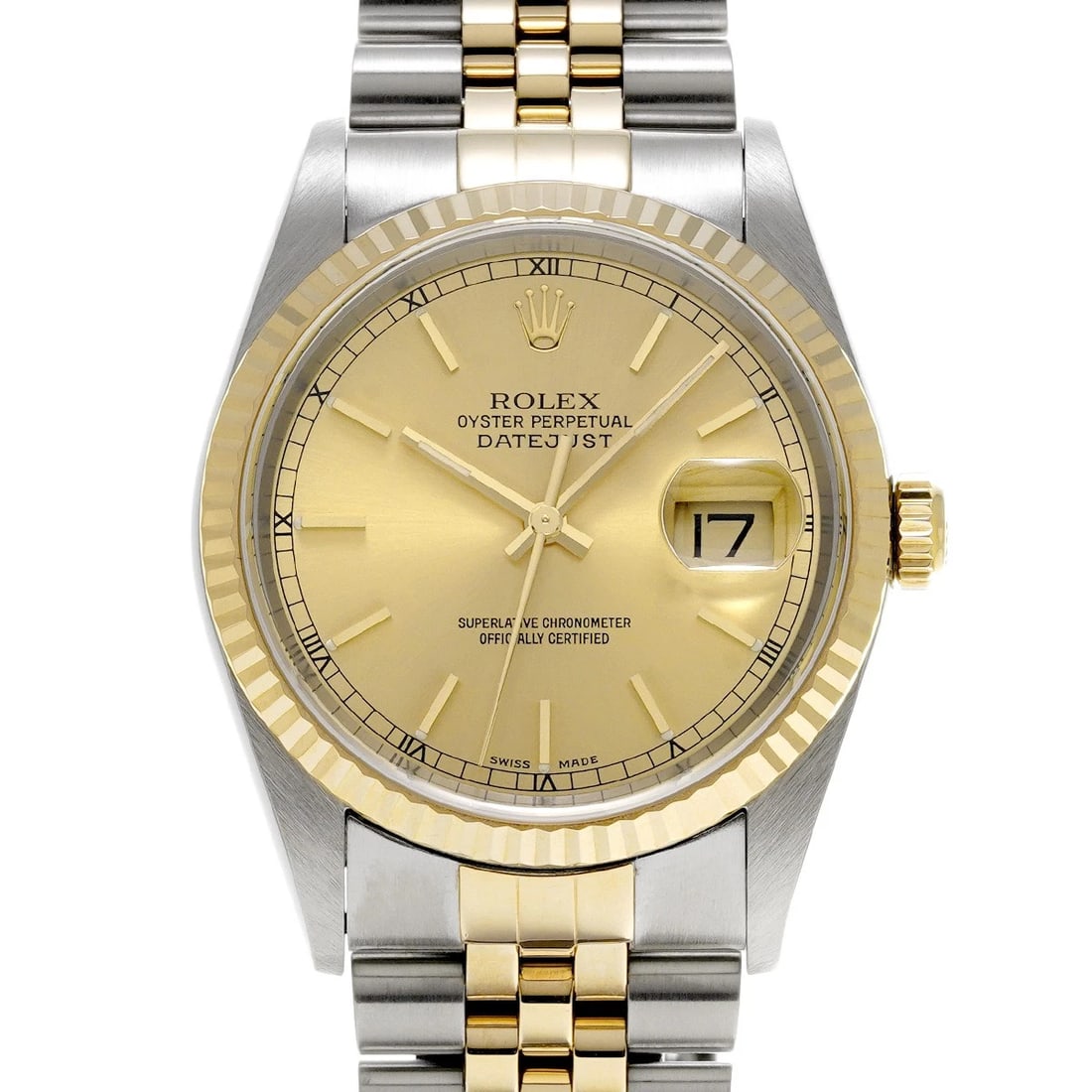ROLEX DATEJUST CHAMPAGNE WATCH: ROLEX Datejust Champagne Watch Brand: ROLEX Type/Style: Wristwatch Material: Band Material Stainless steel/Yellow Gold, Case Material Stainless steel Color: Dial Color Champagne Size: Case Size