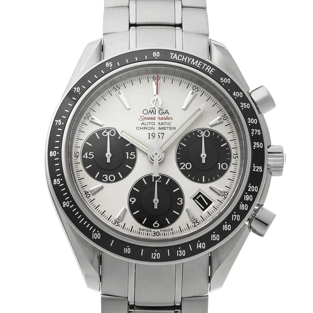 OMEGA SPEEDMASTER DATE WHITE/BLACK WATCH: OMEGA Speedmaster Date white/black Watch Brand: OMEGA Type/Style: Wristwatch Material: Band Material Stainless steel, Case Material Stainless steel Color: Dial Color white Size: Case Size H/about 40mm