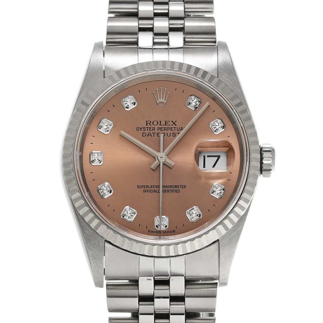 ROLEX DATEJUST 36 PINK/DIAMOND WATCH: ROLEX Datejust 36 pink/diamond Watch Brand: Rolex Type/Style: Wristwatch Material: Band Material Stainless Steel, White Gold, Case Material Stainless Steel, White Gold Color: Dial Color Dial Color