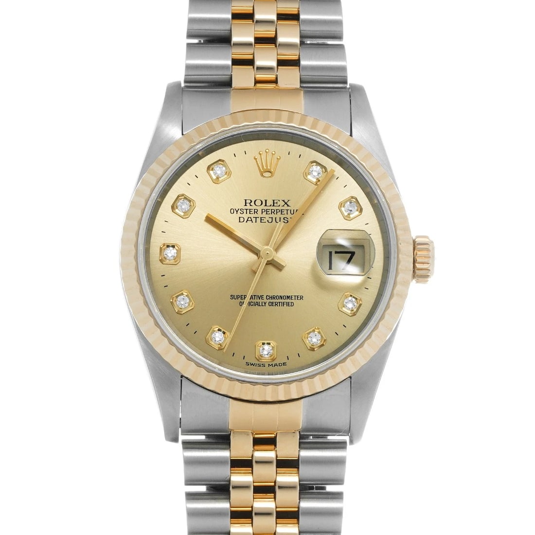 ROLEX DATEJUST CHAMPAGNE/DIAMOND WATCH: ROLEX Datejust Champagne/diamond Watch Brand: ROLEX Type/Style: Wristwatch Material: Band Material Stainless steel/Yellow Gold, Case Material Stainless steel Color: Dial Color Champagne Size: Case