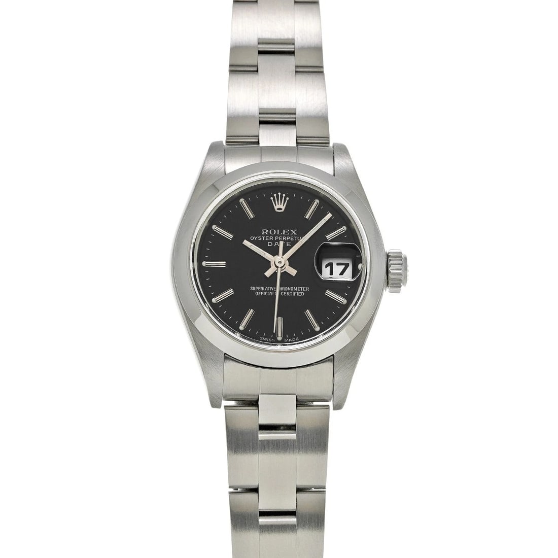 ROLEX OYSTER PERPETUAL DATE BLACK WATCH: ROLEX Oyster Perpetual Date black Watch Brand: ROLEX Type/Style: Wristwatch Material: Band Material Stainless steel, Case Material Stainless steel Color: Dial Color black Size: Case Size H/about 26mm