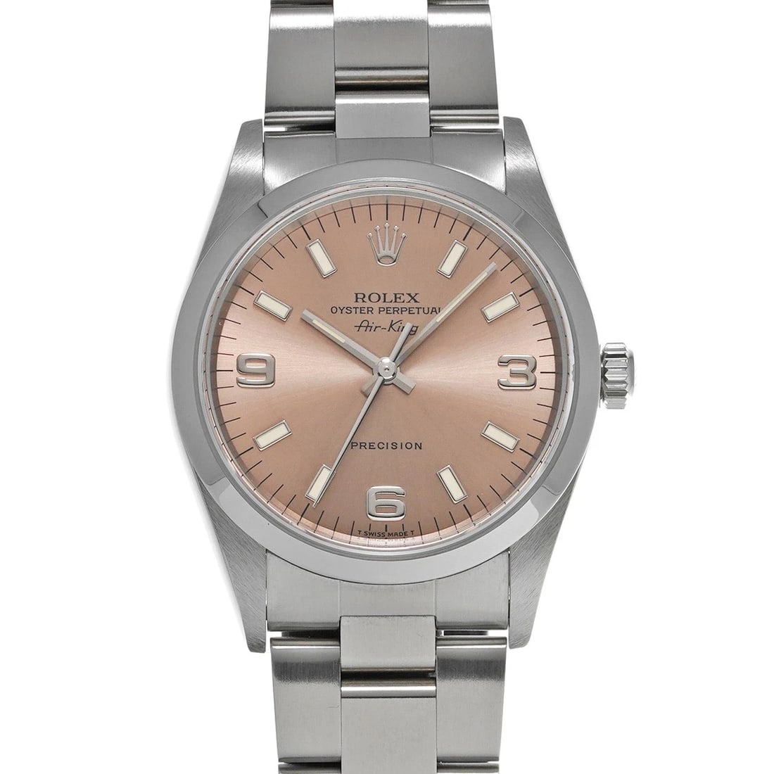 ROLEX AIR-KING PINK WATCH: ROLEX Air-King pink Watch Brand: ROLEX Type/Style: Wristwatch Material: Band Material Stainless steel, Case Material Stainless steel Color: Dial Color pink Size: Case Size H/about 34mm W/about 34mm