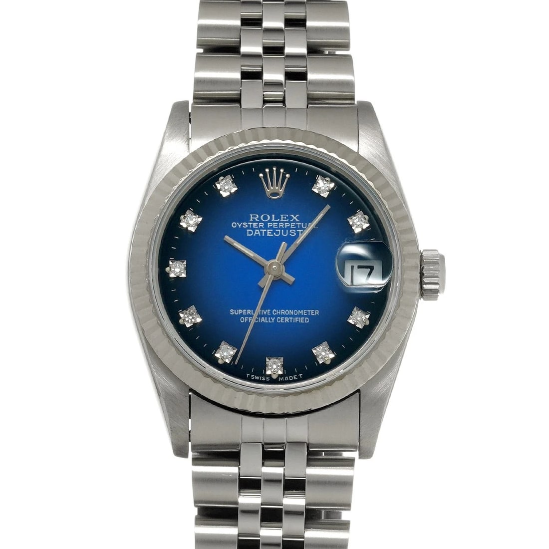 ROLEX DATEJUST BLUE/DIAMOND WATCH: ROLEX Datejust blue/diamond Watch Brand: ROLEX Type/Style: Wristwatch Material: Band Material Stainless steel, Case Material Stainless steel Color: Dial Color blue Size: Case Size H/about 31mm