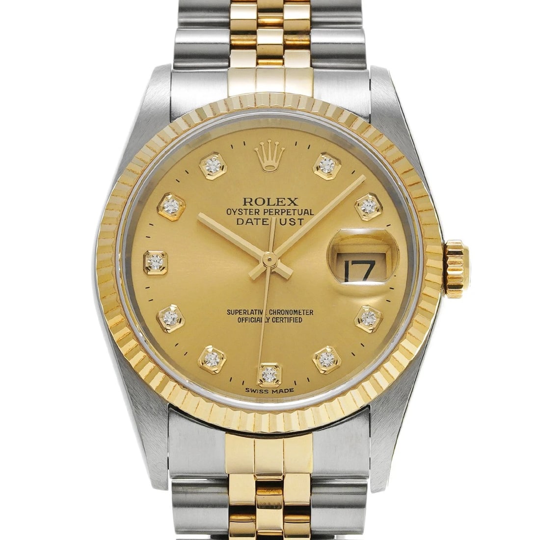 ROLEX DATEJUST CHAMPAGNE/DIAMOND WATCH: ROLEX Datejust Champagne/diamond Watch Brand: ROLEX Type/Style: Wristwatch Material: Band Material Stainless steel/Yellow Gold, Case Material Stainless steel Color: Dial Color Champagne Size: Case