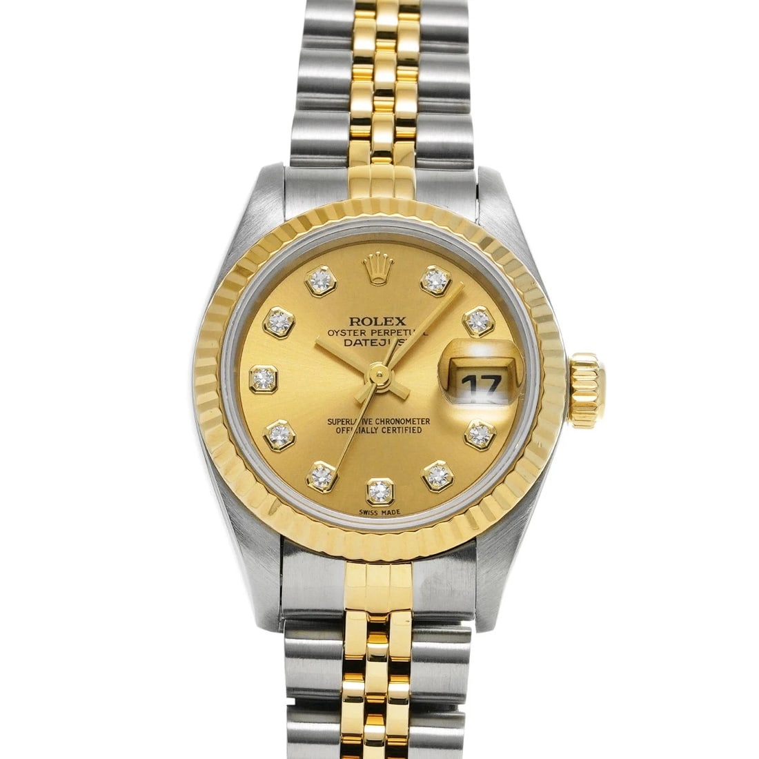 ROLEX DATEJUST 26 CHAMPAGNE/DIAMOND WATCH: ROLEX Datejust 26 Champagne/diamond Watch Brand: ROLEX Type/Style: Wristwatch Material: Band Material Stainless steel/Yellow Gold, Case Material Stainless steel Color: Dial Color Champagne Size: Case