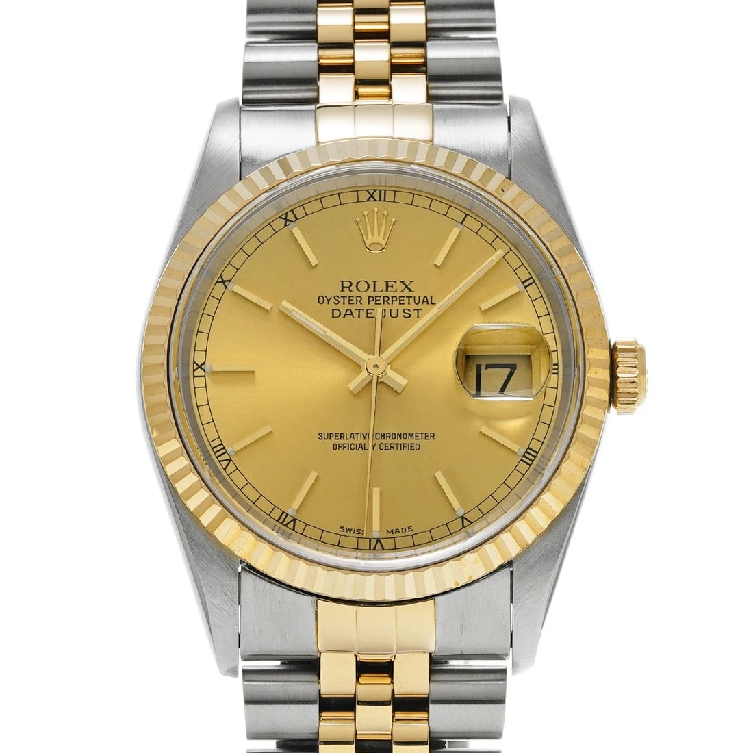 ROLEX DATEJUST CHAMPAGNE WATCH: ROLEX Datejust Champagne Watch Brand: ROLEX Type/Style: Wristwatch Material: Band Material Stainless steel/Yellow Gold, Case Material Stainless steel Color: Dial Color Champagne Size: Case Size