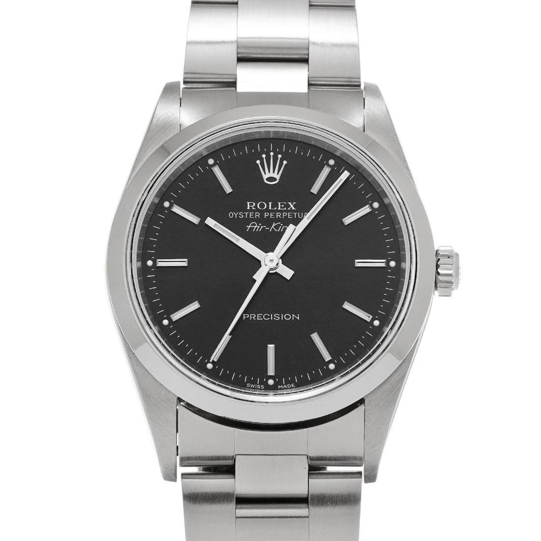 ROLEX AIR-KING BLACK WATCH: ROLEX Air-King black Watch Brand: Rolex Type/Style: Wristwatch Material: Band Material Stainless Steel, Case Material Stainless Steel Color: Dial Color Dial Color Blue Case Color Silver Size: Case