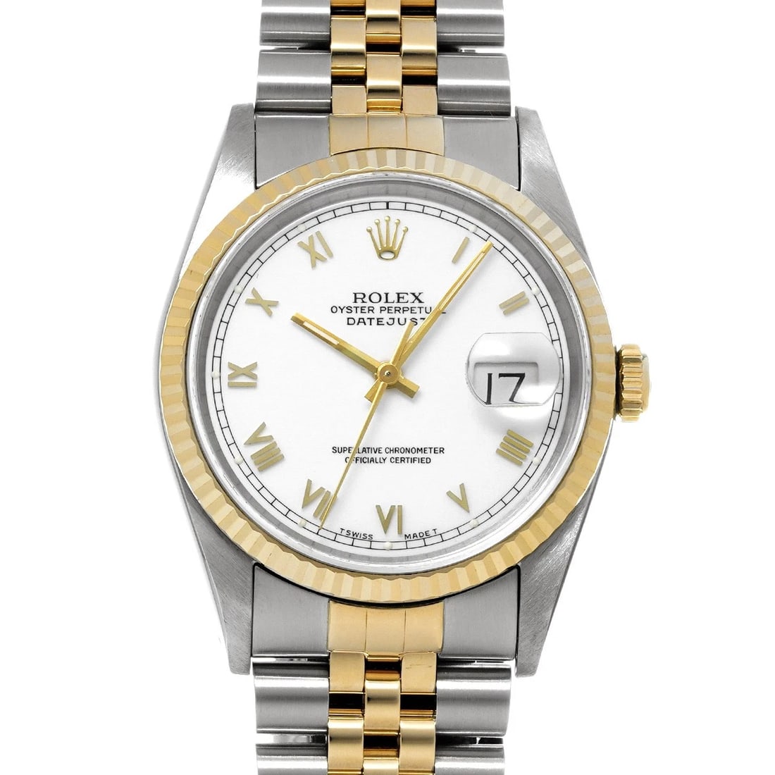 ROLEX DATEJUST 36 WHITE WATCH: ROLEX Datejust 36 white Watch Brand: ROLEX Type/Style: Wristwatch Material: Band Material Stainless steel/Yellow Gold, Case Material Stainless steel Color: Dial Color white Size: Case Size H/about
