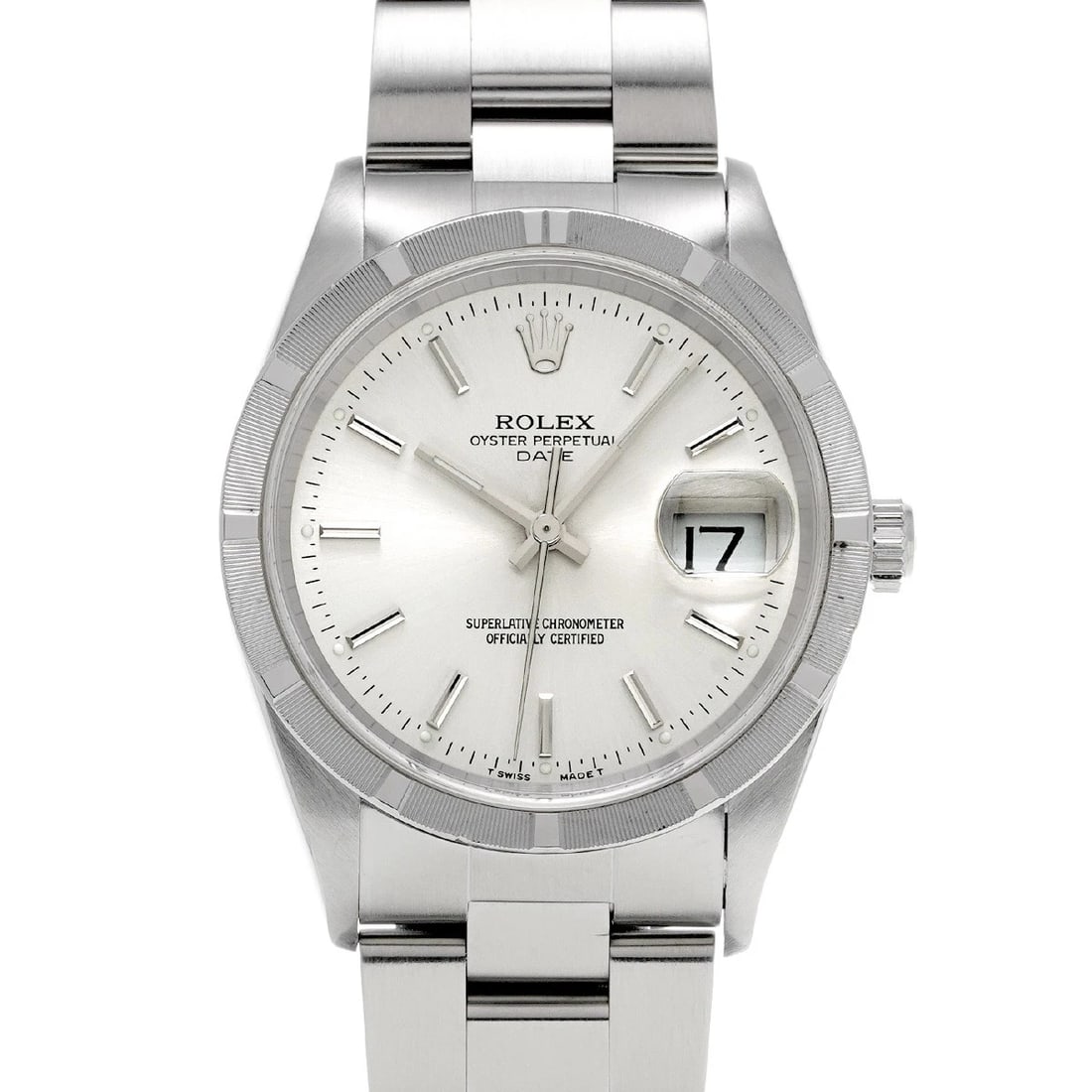 ROLEX OYSTER PERPETUAL DATE SILVER WATCH: ROLEX Oyster Perpetual Date Silver Watch Brand: ROLEX Type/Style: Wristwatch Material: Band Material Stainless steel, Case Material Stainless steel Color: Dial Color Silver Size: Case Size H/about