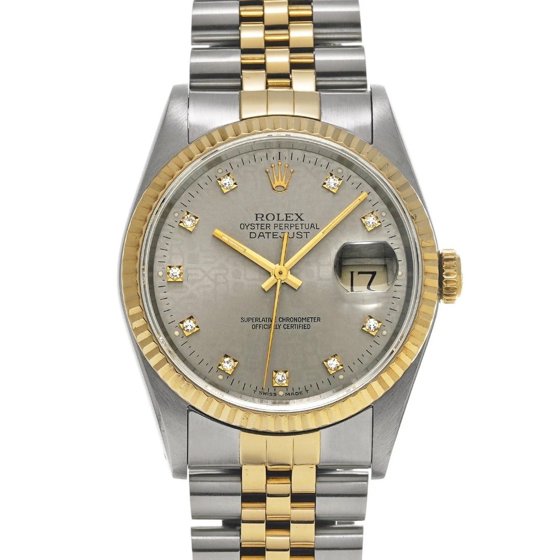 ROLEX DATEJUST GRAY COMPUTER/DIAMOND WATCH: ROLEX Datejust Gray computer/diamond Watch Brand: ROLEX Type/Style: Wristwatch Material: Band Material Stainless steel/Yellow Gold, Case Material Stainless steel Color: Dial Color Gray computer Size: