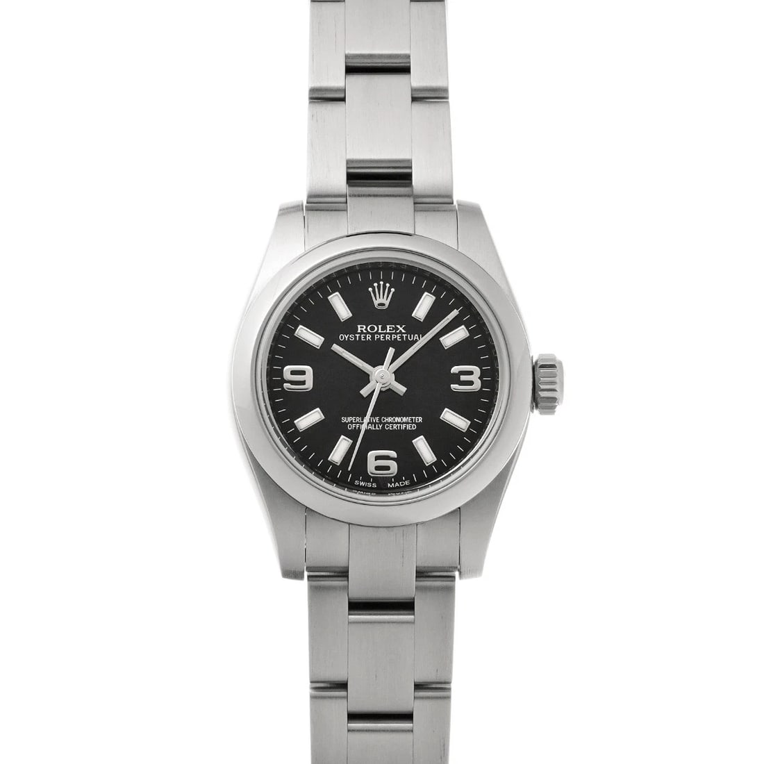 ROLEX OYSTER PERPETUAL 26 BLACK WATCH: ROLEX Oyster Perpetual 26 black Watch Brand: ROLEX Type/Style: Wristwatch Material: Band Material Stainless steel, Case Material Stainless steel Color: Dial Color black Size: Case Size H/about 26mm