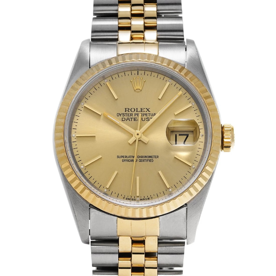 ROLEX DATEJUST CHAMPAGNE WATCH: ROLEX Datejust Champagne Watch Brand: ROLEX Type/Style: Wristwatch Material: Band Material Stainless steel/Yellow Gold, Case Material Stainless steel Color: Dial Color Champagne Size: Case Size
