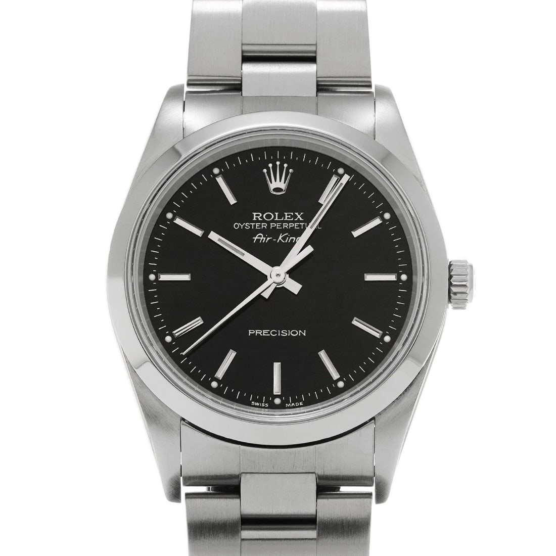 ROLEX AIR-KING BLACK WATCH: ROLEX Air-King black Watch Brand: Rolex Type/Style: Wristwatch Material: Band Material Stainless Steel, Case Material Stainless Steel Color: Dial Color Dial Color Blue Case Color Silver Band Color