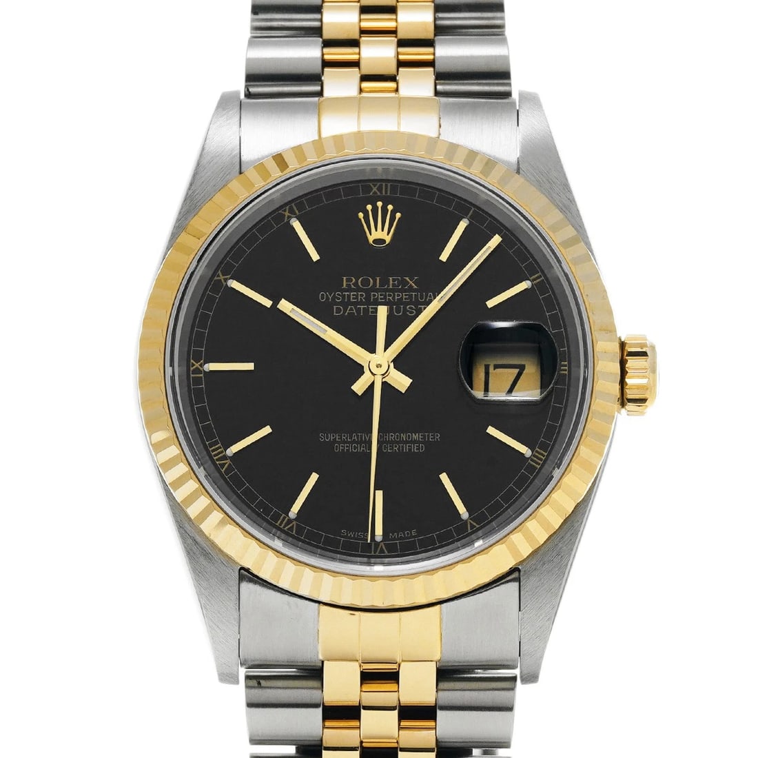 ROLEX DATEJUST BLACK WATCH: ROLEX Datejust black Watch Brand: ROLEX Type/Style: Wristwatch Material: Band Material Stainless steel/Yellow Gold, Case Material Stainless steel Color: Dial Color black Size: Case Size H/about 36mm
