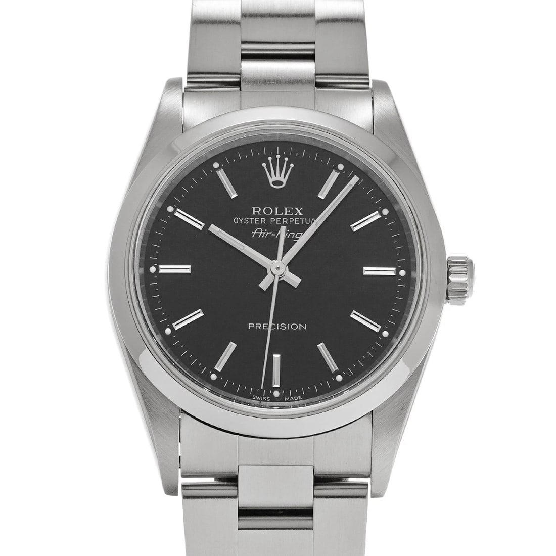 ROLEX AIR-KING BLACK WATCH: ROLEX Air-King black Watch Brand: Rolex Type/Style: Wristwatch Material: Band Material Stainless Steel, Case Material Stainless Steel Color: Dial Color Dial Color Blue Case Color Silver Band Color