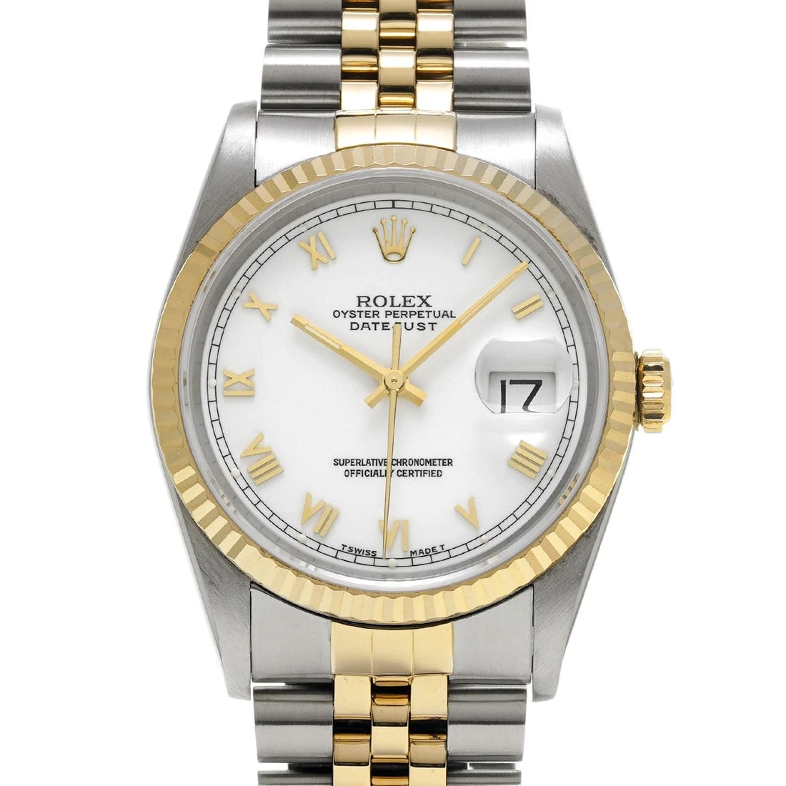 ROLEX DATEJUST 36 WHITE WATCH: ROLEX Datejust 36 white Watch Brand: ROLEX Type/Style: Wristwatch Material: Band Material Stainless steel/Yellow Gold, Case Material Stainless steel Color: Dial Color white Size: Case Size H/about