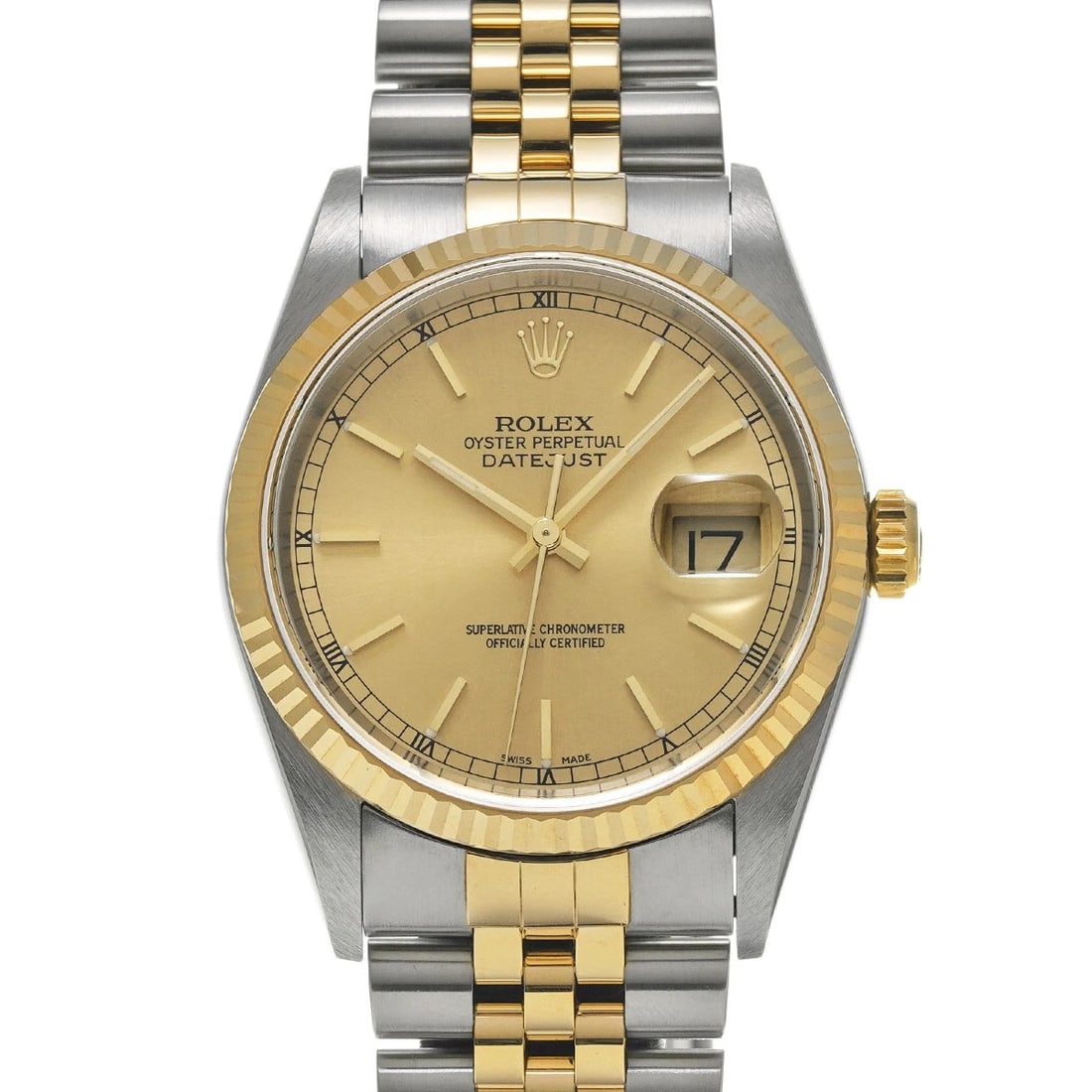ROLEX DATEJUST 36 CHAMPAGNE WATCH: ROLEX Datejust 36 Champagne Watch Brand: ROLEX Type/Style: Wristwatch Material: Band Material Stainless steel/Yellow Gold, Case Material Stainless steel Color: Dial Color Champagne Size: Case Size