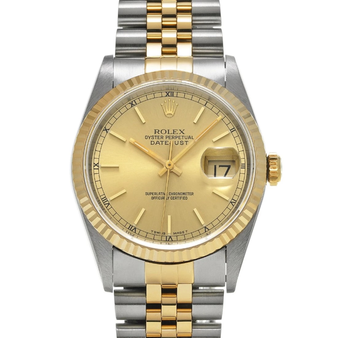 ROLEX DATEJUST 36 CHAMPAGNE WATCH: ROLEX Datejust 36 Champagne Watch Brand: ROLEX Type/Style: Wristwatch Material: Band Material Stainless steel/Yellow Gold, Case Material Stainless steel Color: Dial Color Champagne Size: Case Size