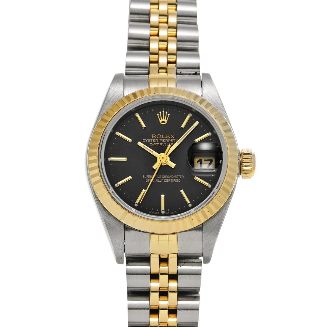 ROLEX DATEJUST BLACK WATCH: ROLEX Datejust black Watch Brand: ROLEX Type/Style: Wristwatch Material: Band Material Stainless steel/Yellow Gold, Case Material Stainless steel Color: Dial Color black Size: Case Size H/about 26mm