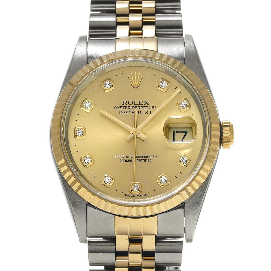 ROLEX DATEJUST CHAMPAGNE/DIAMOND WATCH: ROLEX Datejust Champagne/diamond Watch Brand: ROLEX Type/Style: Wristwatch Material: Band Material Stainless steel/Yellow Gold, Case Material Stainless steel Color: Dial Color Champagne Size: Case