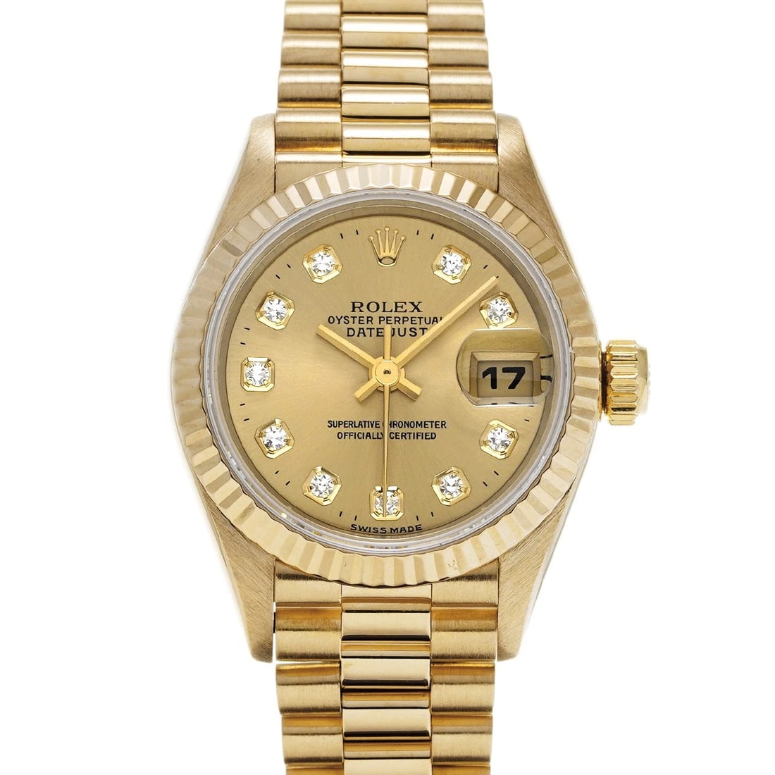 ROLEX DATEJUST CHAMPAGNE/DIAMOND WATCH: ROLEX Datejust Champagne/diamond Watch Brand: ROLEX Type/Style: Wristwatch Material: Band Material Yellow Gold, Case Material Yellow Gold Color: Dial Color Champagne Size: Case Size H/about 26mm