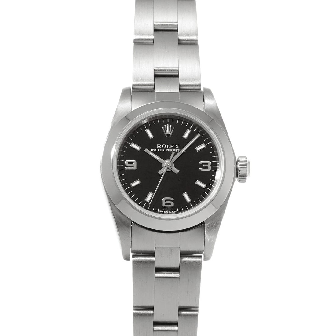 ROLEX OYSTER PERPETUAL BLACK WATCH: ROLEX Oyster Perpetual black Watch Brand: ROLEX Type/Style: Wristwatch Material: Band Material Stainless steel, Case Material Stainless steel Color: Dial Color black Size: Case Size H/about 24mm