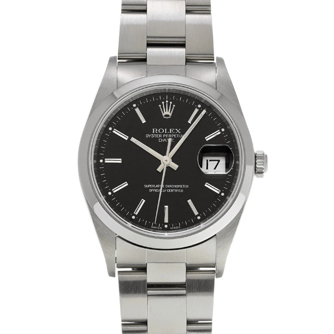 ROLEX OYSTER PERPETUAL DATE BLACK WATCH: ROLEX Oyster Perpetual Date black Watch Brand: ROLEX Type/Style: Wristwatch Material: Band Material Stainless steel, Case Material Stainless steel Color: Dial Color black Size: Case Size H/about 34mm