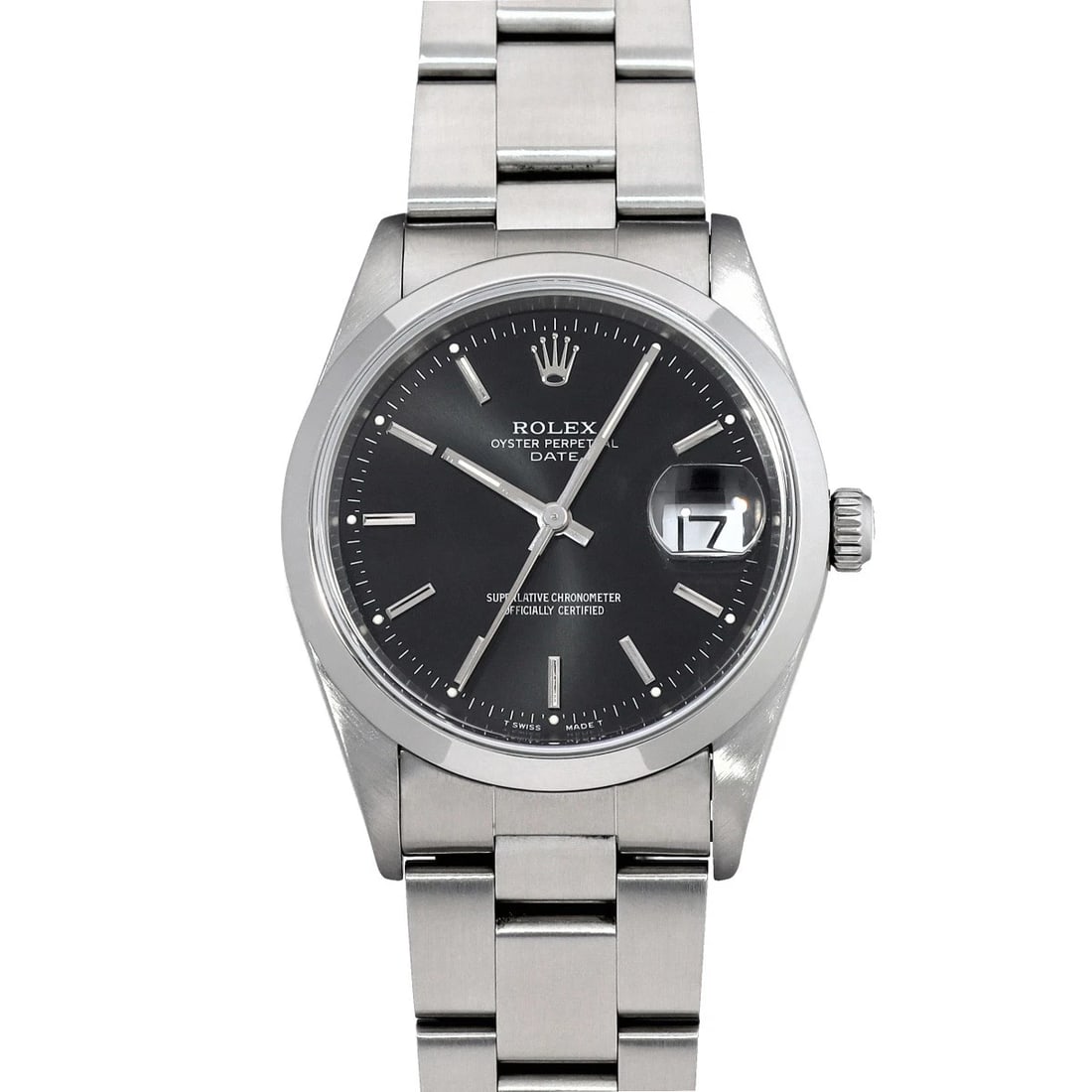 ROLEX OYSTER PERPETUAL DATE BLACK WATCH: ROLEX Oyster Perpetual Date black Watch Brand: ROLEX Type/Style: Wristwatch Material: Band Material Stainless steel, Case Material Stainless steel Color: Dial Color black Size: Case Size H/about 34mm