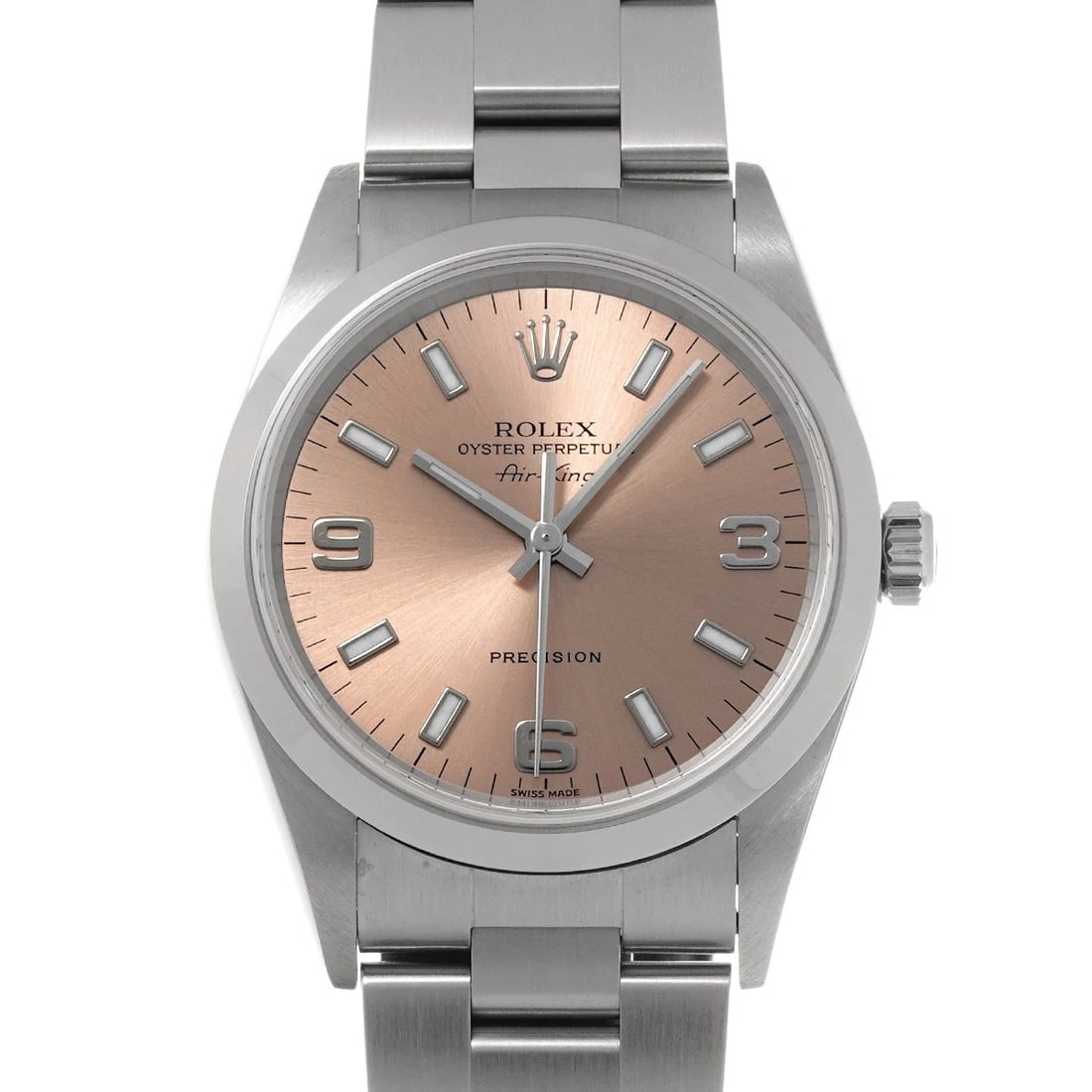 ROLEX AIR-KING PINK WATCH: ROLEX Air-King pink Watch Brand: Rolex Type/Style: Wristwatch Material: Band Material Stainless Steel, Case Material Stainless Steel Color: Dial Color Dial Color Blue Case Color Silver Band Color