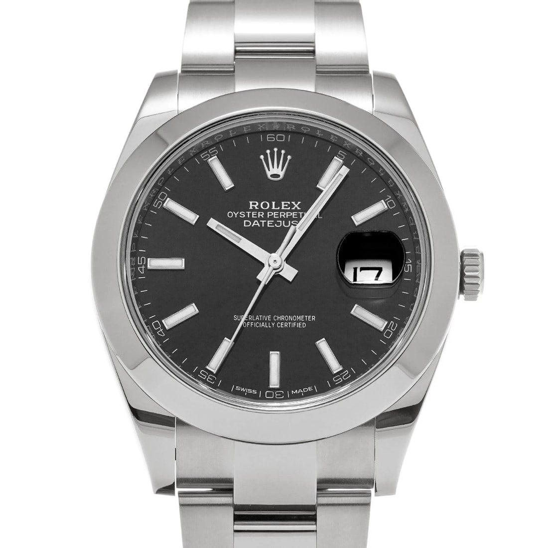 ROLEX DATEJUST 41 BRIGHT BLACK WATCH: ROLEX Datejust 41 Bright black Watch Brand: ROLEX Type/Style: Wristwatch Material: Band Material Stainless steel, Case Material Stainless steel Color: Dial Color Bright black Size: Case Size H/about