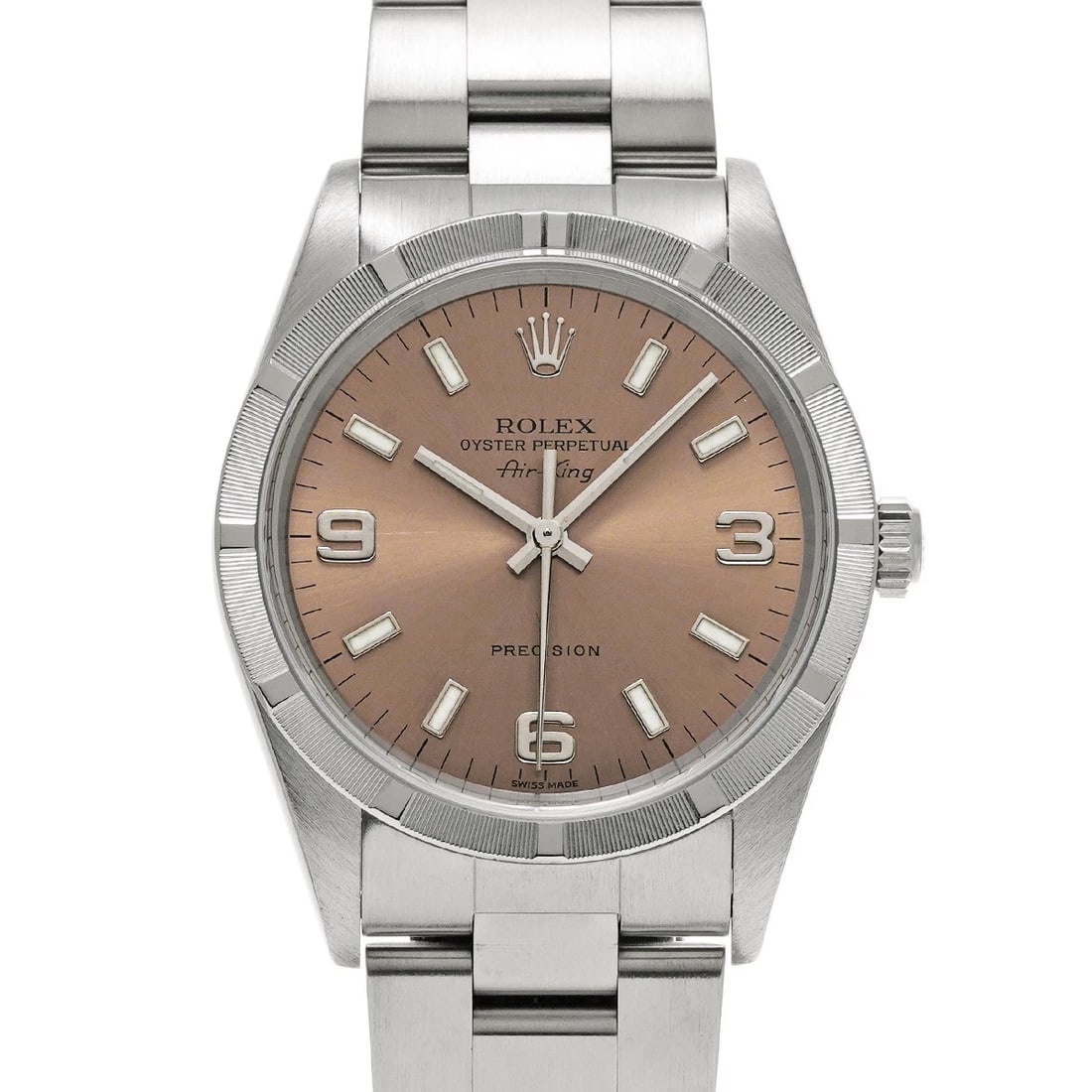 ROLEX AIR-KING PINK WATCH: ROLEX Air-King pink Watch Brand: Rolex Type/Style: Wristwatch Material: Band Material Stainless Steel, Case Material Stainless Steel Color: Dial Color Dial Color Blue Case Color Silver Band Color