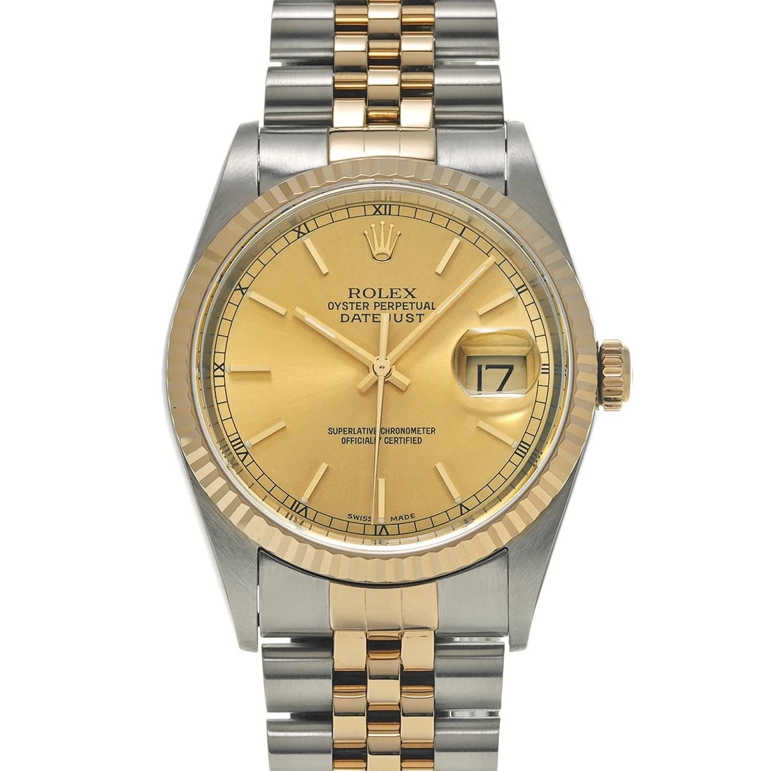 ROLEX DATEJUST 36 CHAMPAGNE WATCH: ROLEX Datejust 36 Champagne Watch Brand: ROLEX Type/Style: Wristwatch Material: Band Material Stainless steel/Yellow Gold, Case Material Stainless steel Color: Dial Color Champagne Size: Case Size