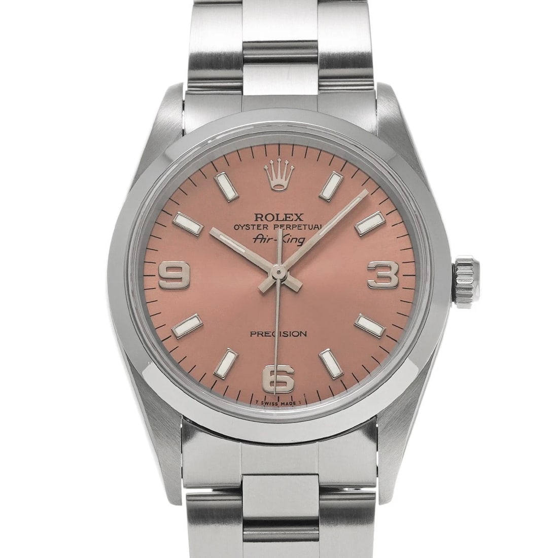 ROLEX AIR-KING PINK WATCH: ROLEX Air-King pink Watch Brand: ROLEX Type/Style: Wristwatch Material: Band Material Stainless steel, Case Material Stainless steel Color: Dial Color pink Size: Case Size H/about 34mm W/about 34mm