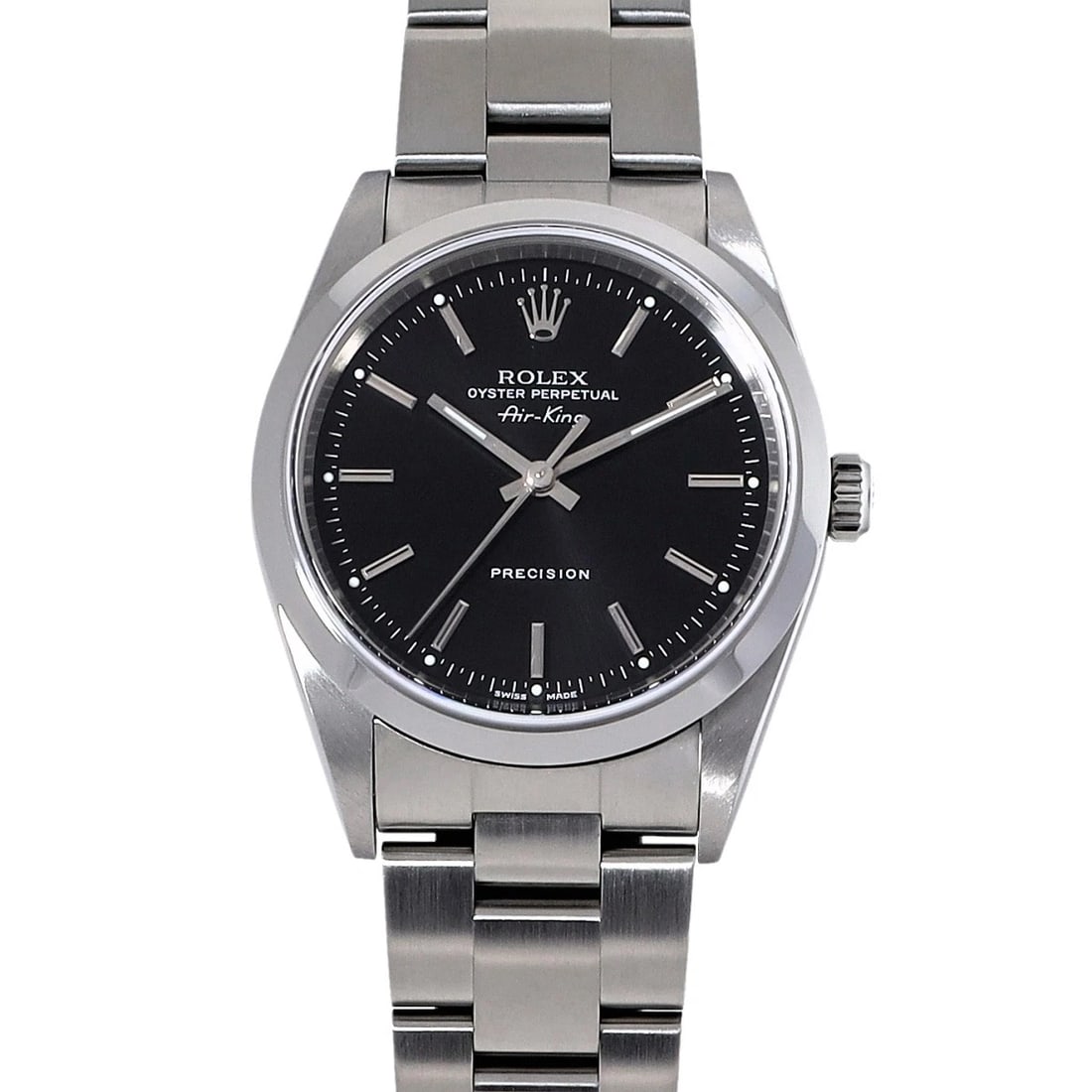 ROLEX AIR-KING BLACK WATCH: ROLEX Air-King black Watch Brand: Rolex Type/Style: Wristwatch Material: Band Material Stainless Steel, Case Material Stainless Steel Color: Dial Color Dial Color Blue Case Color Silver Band Color