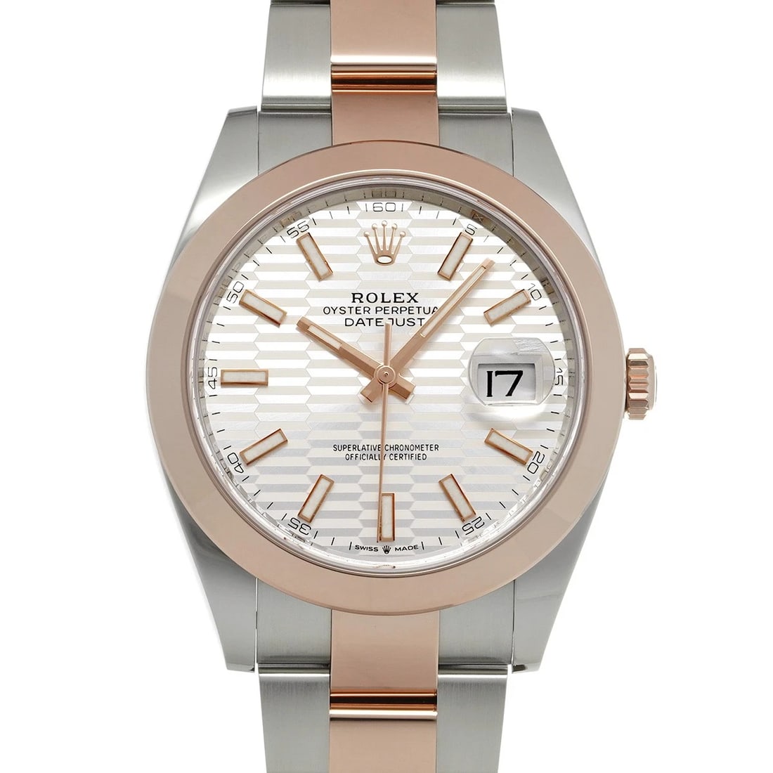 ROLEX DATEJUST 41 SILVER FLUTED MOTIF WATCH: ROLEX Datejust 41 Silver Fluted Motif Watch Brand: ROLEX Type/Style: Wristwatch Material: Band Material Stainless steel/Everrose gold, Case Material Stainless steel Color: Dial Color Silver Fluted