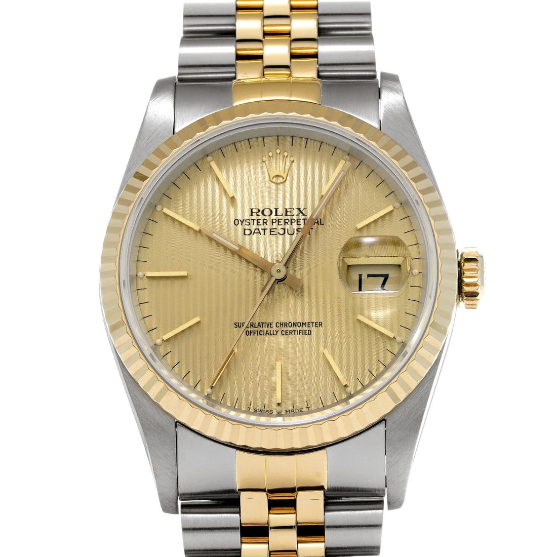 ROLEX DATEJUST 36 CHAMPAGNE TAPESTRY WATCH: ROLEX Datejust 36 Champagne tapestry Watch Brand: ROLEX Type/Style: Wristwatch Material: Band Material Stainless steel/Yellow Gold, Case Material Stainless steel Color: Dial Color Champagne tapestry
