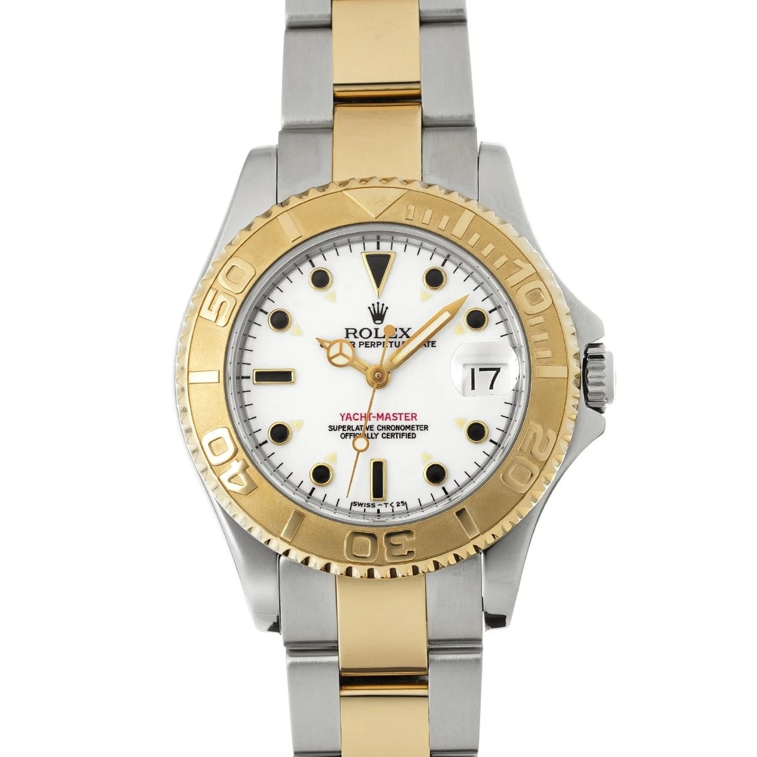ROLEX YACHT-MASTER 34 WHITE WATCH: ROLEX Yacht-Master 34 white Watch Brand: ROLEX Type/Style: Wristwatch Material: Band Material Stainless steel/Yellow Gold, Case Material Stainless steel Color: Dial Color white Size: Case Size