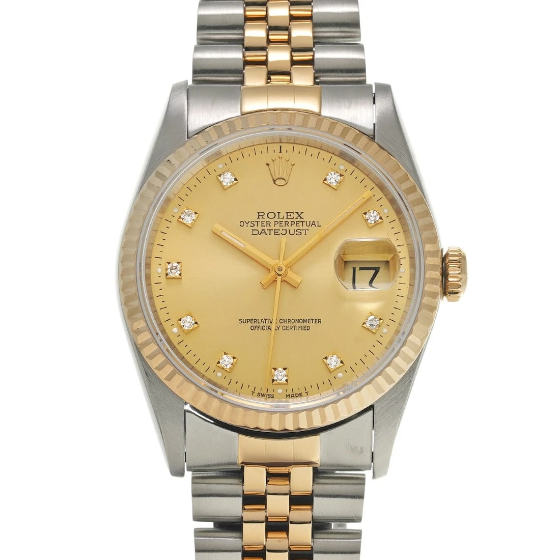 ROLEX DATEJUST CHAMPAGNE/DIAMOND WATCH: ROLEX Datejust Champagne/diamond Watch Brand: ROLEX Type/Style: Wristwatch Material: Band Material Stainless steel/Yellow Gold, Case Material Stainless steel Color: Dial Color Champagne Size: Case