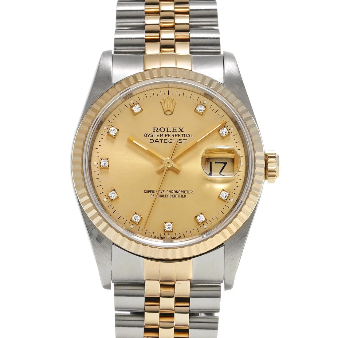 ROLEX DATEJUST CHAMPAGNE/DIAMOND WATCH: ROLEX Datejust Champagne/diamond Watch Brand: ROLEX Type/Style: Wristwatch Material: Band Material Stainless steel/Yellow Gold, Case Material Stainless steel Color: Dial Color Champagne Size: Case