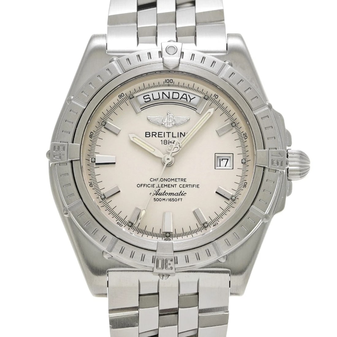 BREITLING HEADWIND DAY-DATE SILVER WATCH: BREITLING Headwind Day-Date Silver Watch Brand: BREITLING Type/Style: Wristwatch Material: Band Material Stainless steel, Case Material Stainless steel Color: Dial Color Silver Size: Case Size