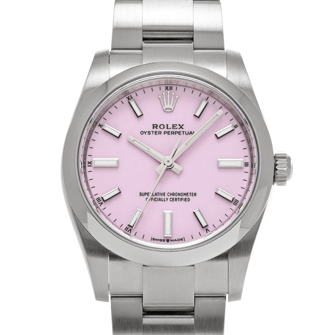 ROLEX OYSTER PERPETUAL 34 CANDY PINK WATCH: ROLEX Oyster Perpetual 34 Candy pink Watch Brand: ROLEX Type/Style: Wristwatch Material: Band Material Stainless steel, Case Material Stainless steel Color: Dial Color Candy pink Size: Case Size
